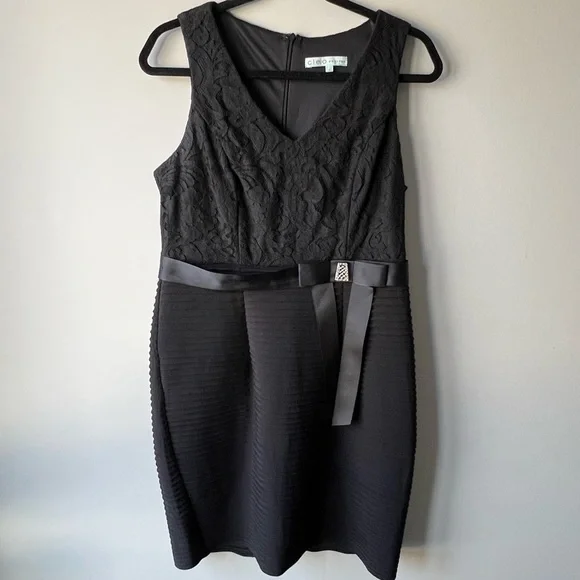 Cleo petite Size Sleeveless Lace V-Neck Cocktail Evening-wear Dress black 12 - Picture 2 of 12